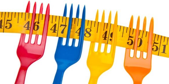 Os centímetros nos garfos simbolizan a perda de peso na dieta Dukan